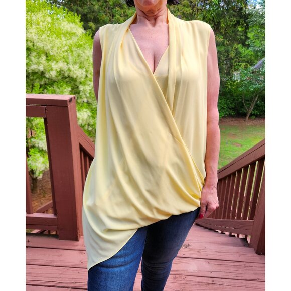 Alfani Draped Surplice Asymmetrical HiLo Wrap Sleeveless Tunic Yellow 18W - Picture 1 of 9
